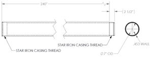 Casing, 7” O.D. x .453” Wall x 20’ S-S, 7” Casing Pin x Box Threads (LH).
Borterra Number:  121389